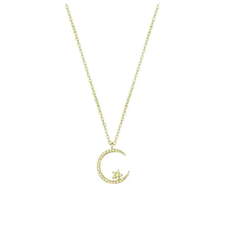 Fashion Shining Inlaid Zirconia Star Moon Pendant Necklace for Women Luxury Crystal Clavicle Chain Necklace Wedding Jewelry