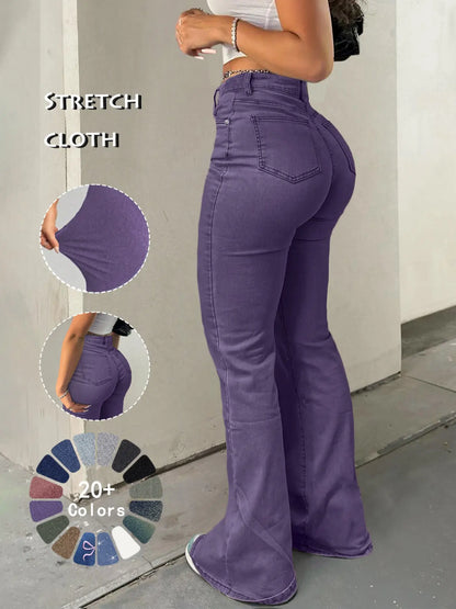 GILIPUR Y2K Women'S High Waist Flare Leg Jeans, Casual Button Fly Pocket Design Bell Bottom Denim Pants, Women'S Bottoms for Daily Wear, Kardashian Style, 000 Jeans, Light Wash, Flared Leg Jeans, Womenswear