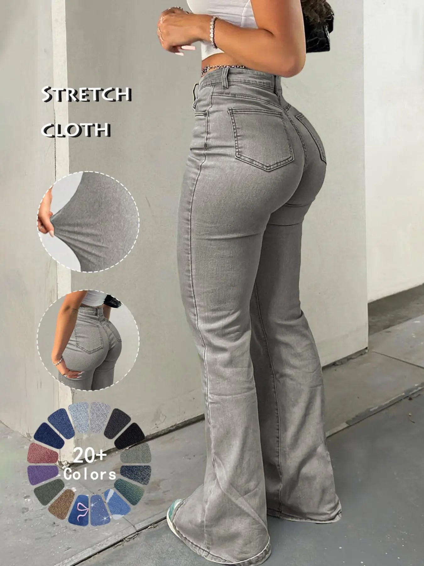 GILIPUR Y2K Women'S High Waist Flare Leg Jeans, Casual Button Fly Pocket Design Bell Bottom Denim Pants, Women'S Bottoms for Daily Wear, Kardashian Style, 000 Jeans, Light Wash, Flared Leg Jeans, Womenswear