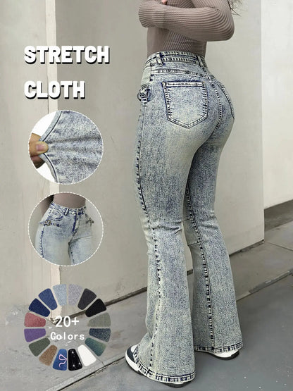 GILIPUR Y2K Women'S High Waist Flare Leg Jeans, Casual Button Fly Pocket Design Bell Bottom Denim Pants, Women'S Bottoms for Daily Wear, Kardashian Style, 000 Jeans, Light Wash, Flared Leg Jeans, Womenswear